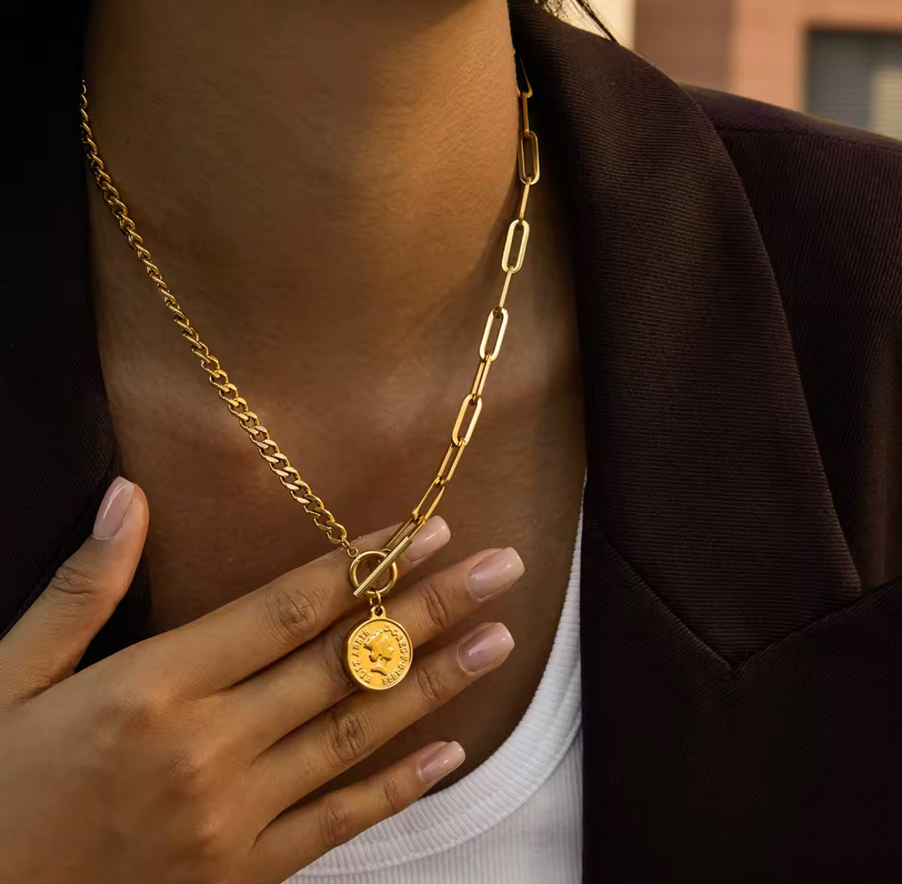 Coin Statement Necklace - 18k Gold Plated