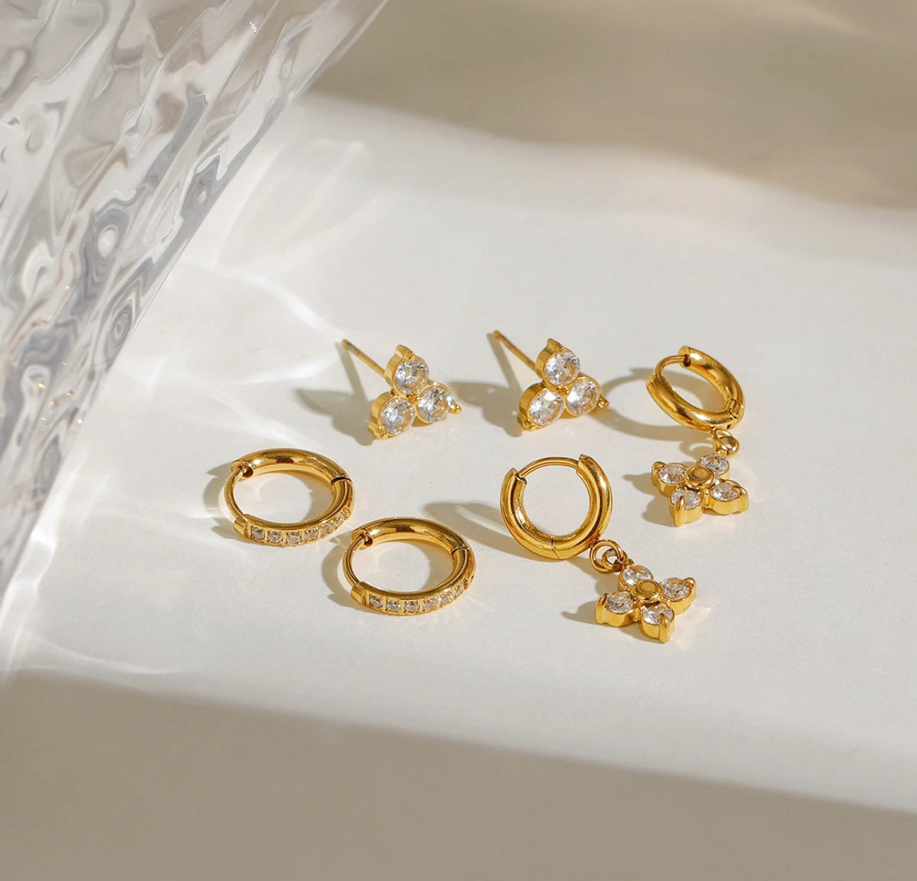 3pcs Fleur Dainty set - stainless steel 18k gold plated