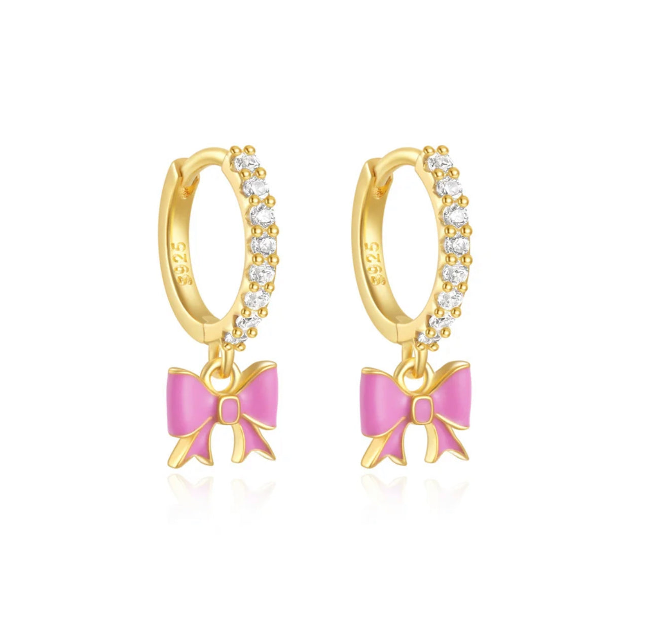Pink Bow Huggies - 92.5 sterling silver 18k Gold Plated