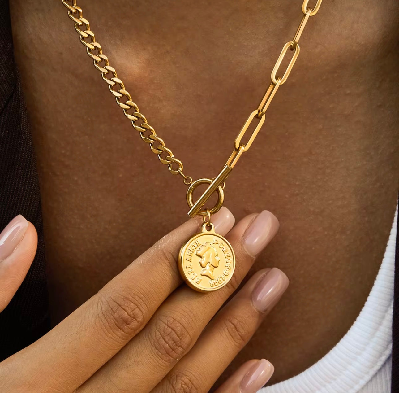 Coin Statement Necklace - 18k Gold Plated