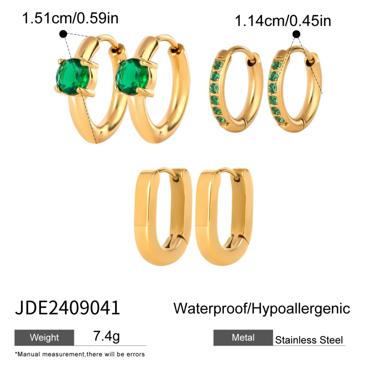 3pc Astra Huggies - Stainless steel 18k gold plated