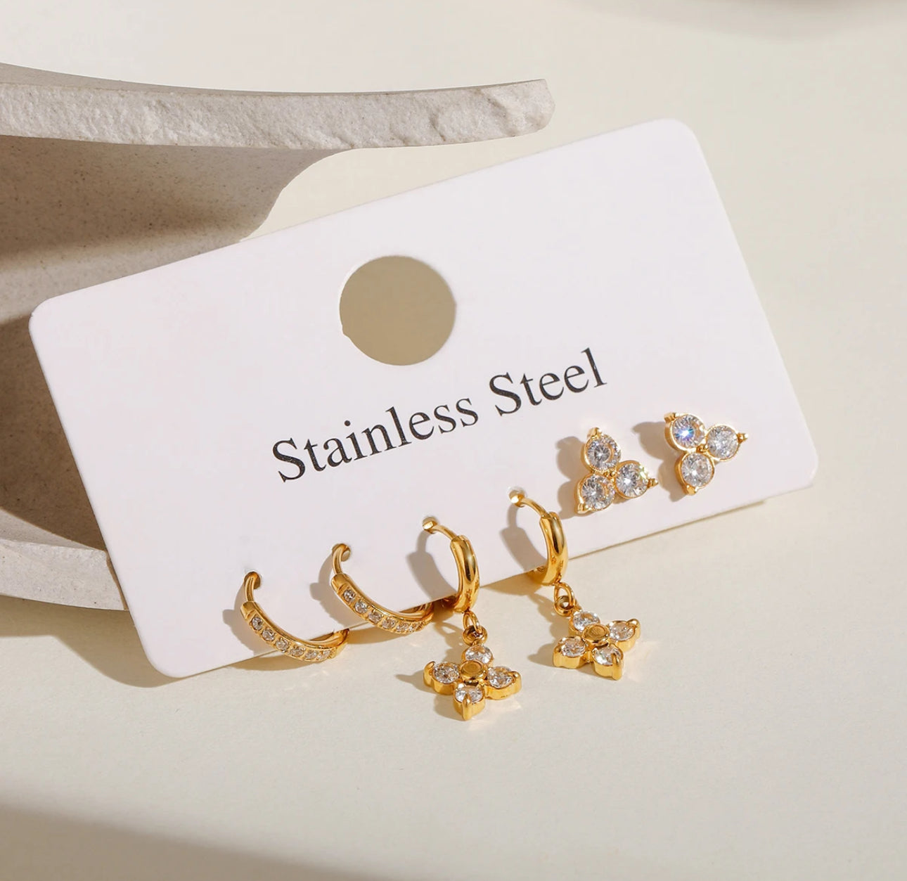 3pcs Fleur Dainty set - stainless steel 18k gold plated