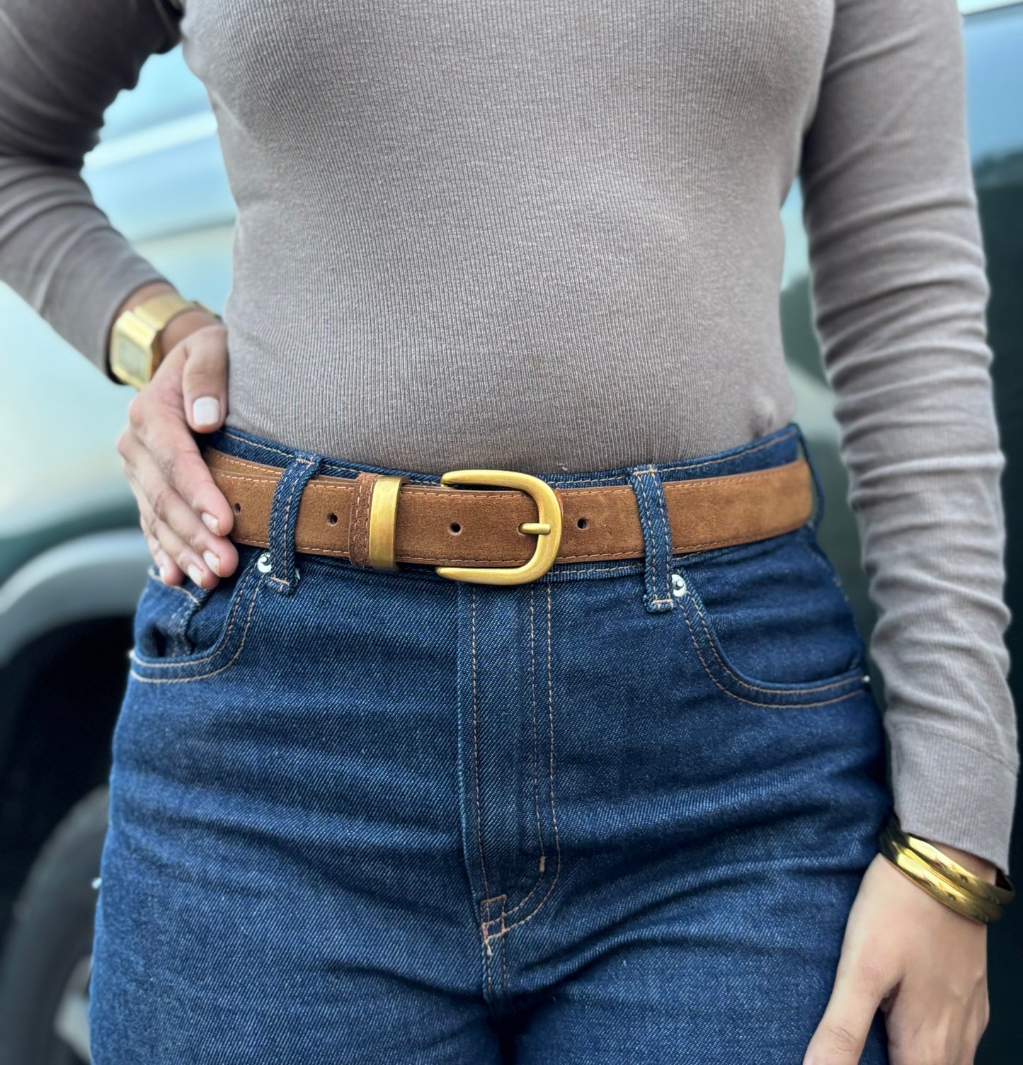 Suede Belt - 18k Gold Plated Buckle
