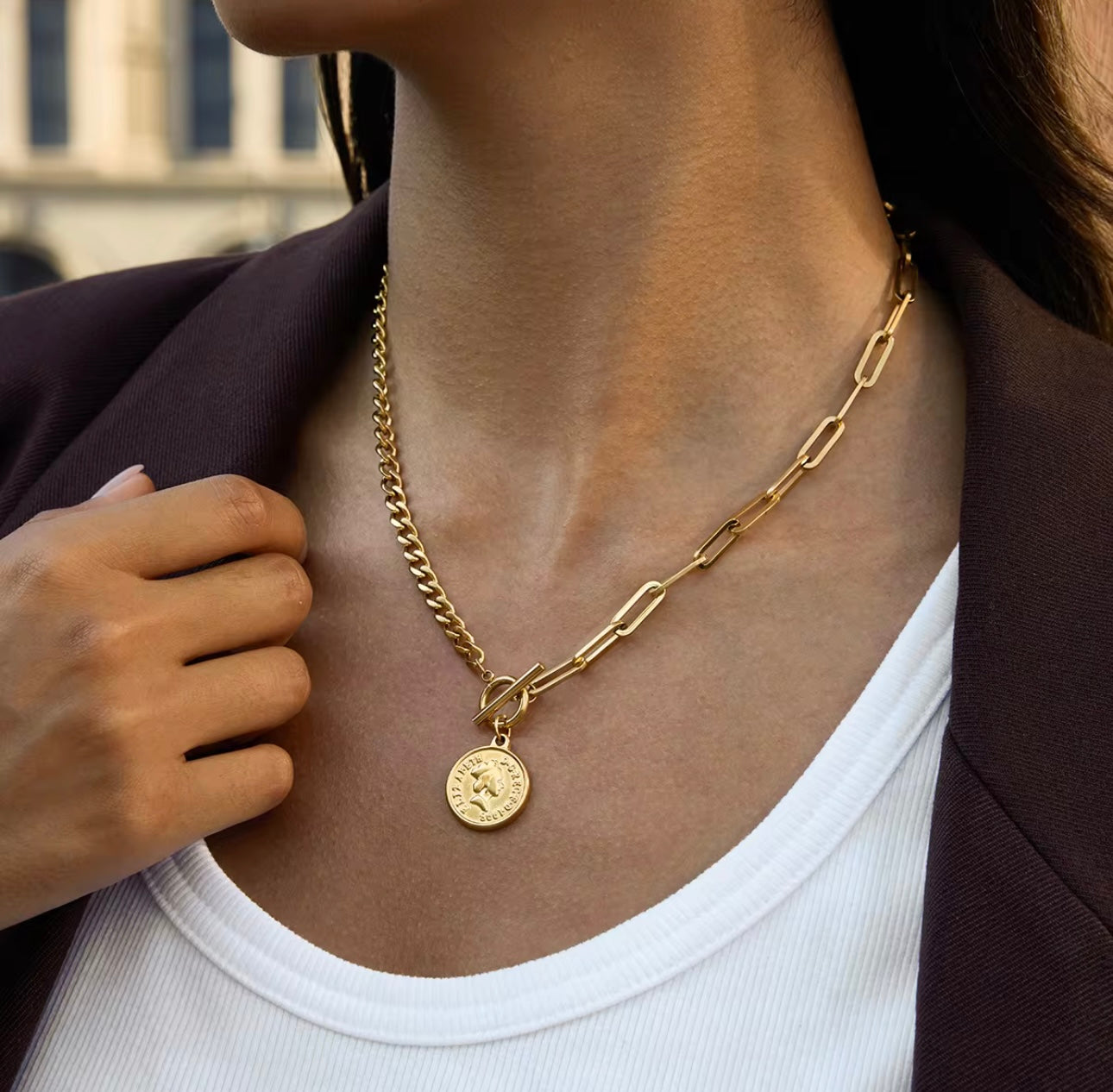 Coin Statement Necklace - 18k Gold Plated