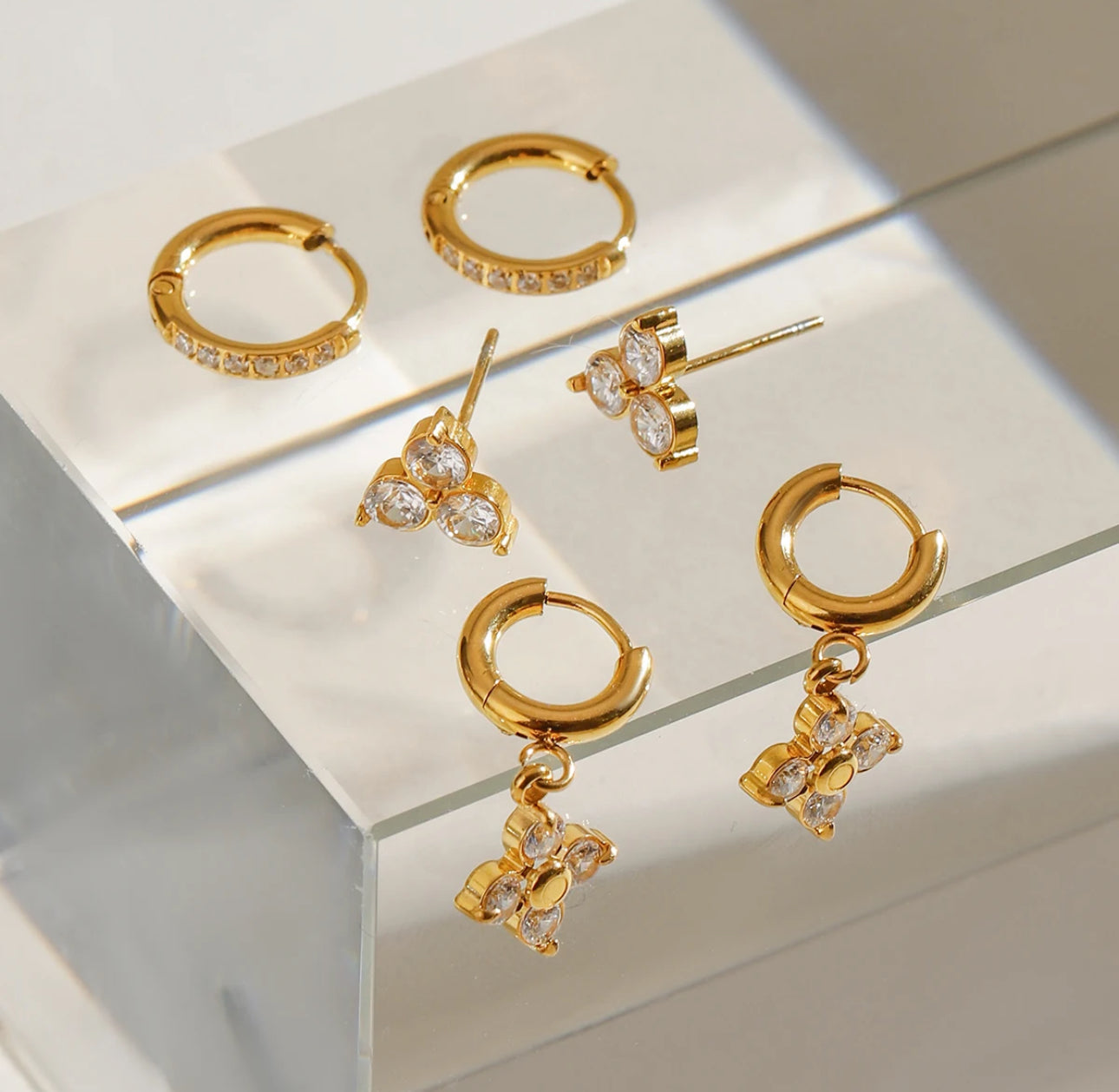 3pcs Fleur Dainty set - stainless steel 18k gold plated
