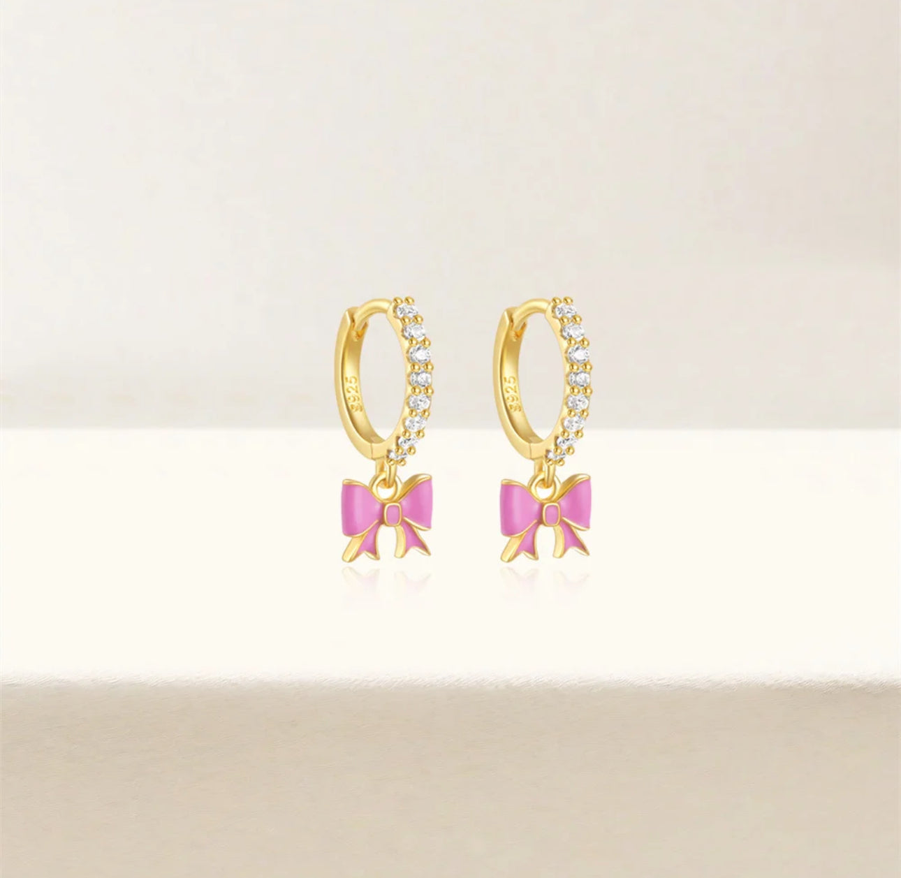 Pink Bow Huggies - 92.5 sterling silver 18k Gold Plated