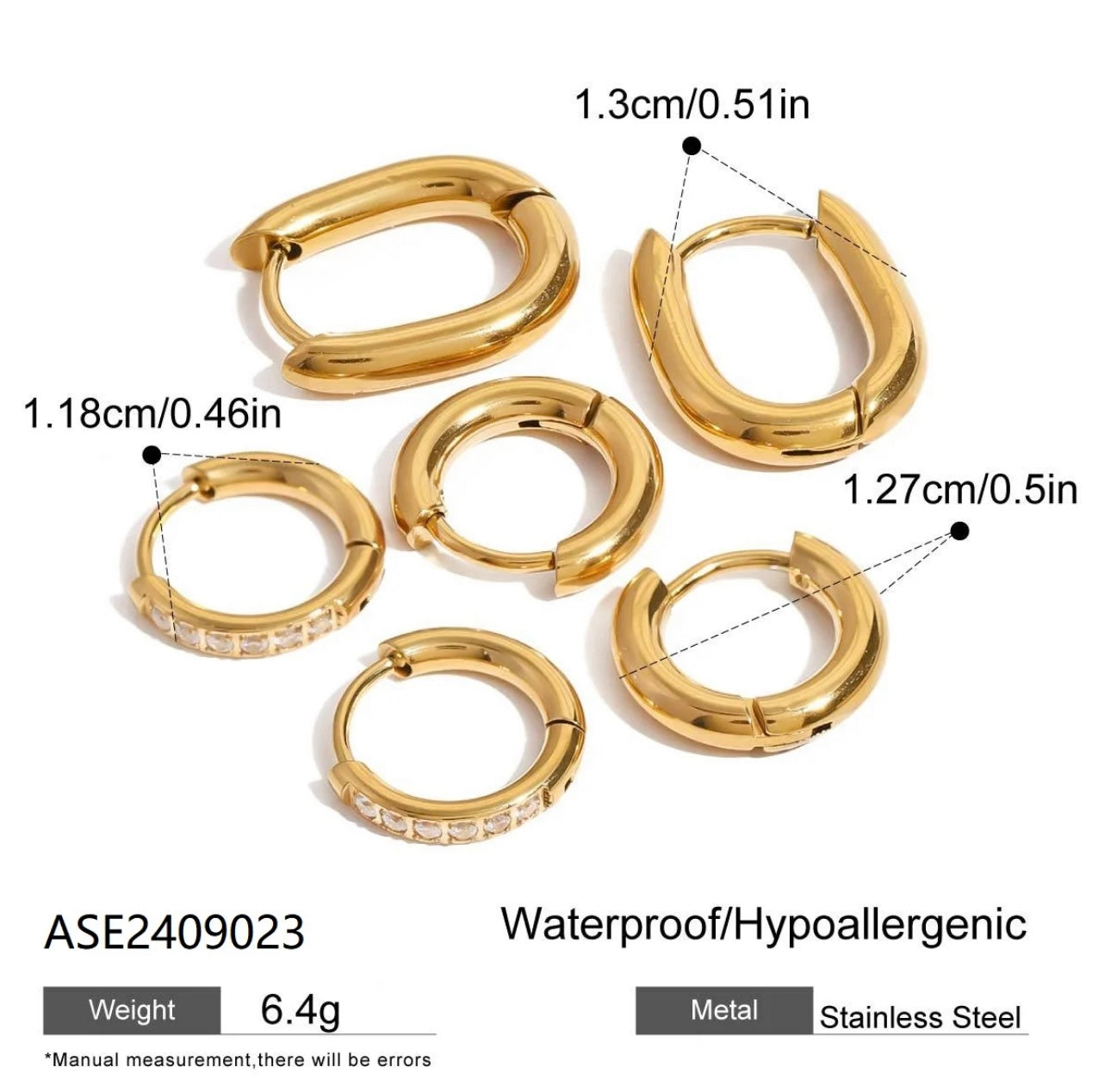 3pcs Bella Huggies - stainless steel 18k gold plated