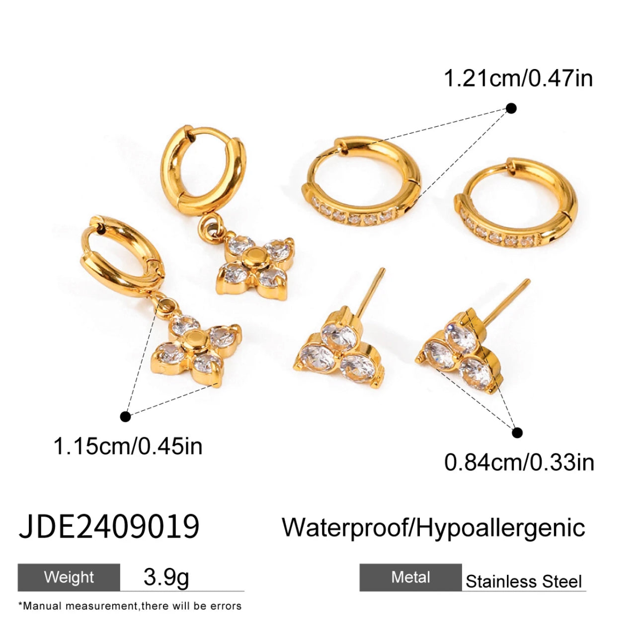 3pcs Fleur Dainty set - stainless steel 18k gold plated