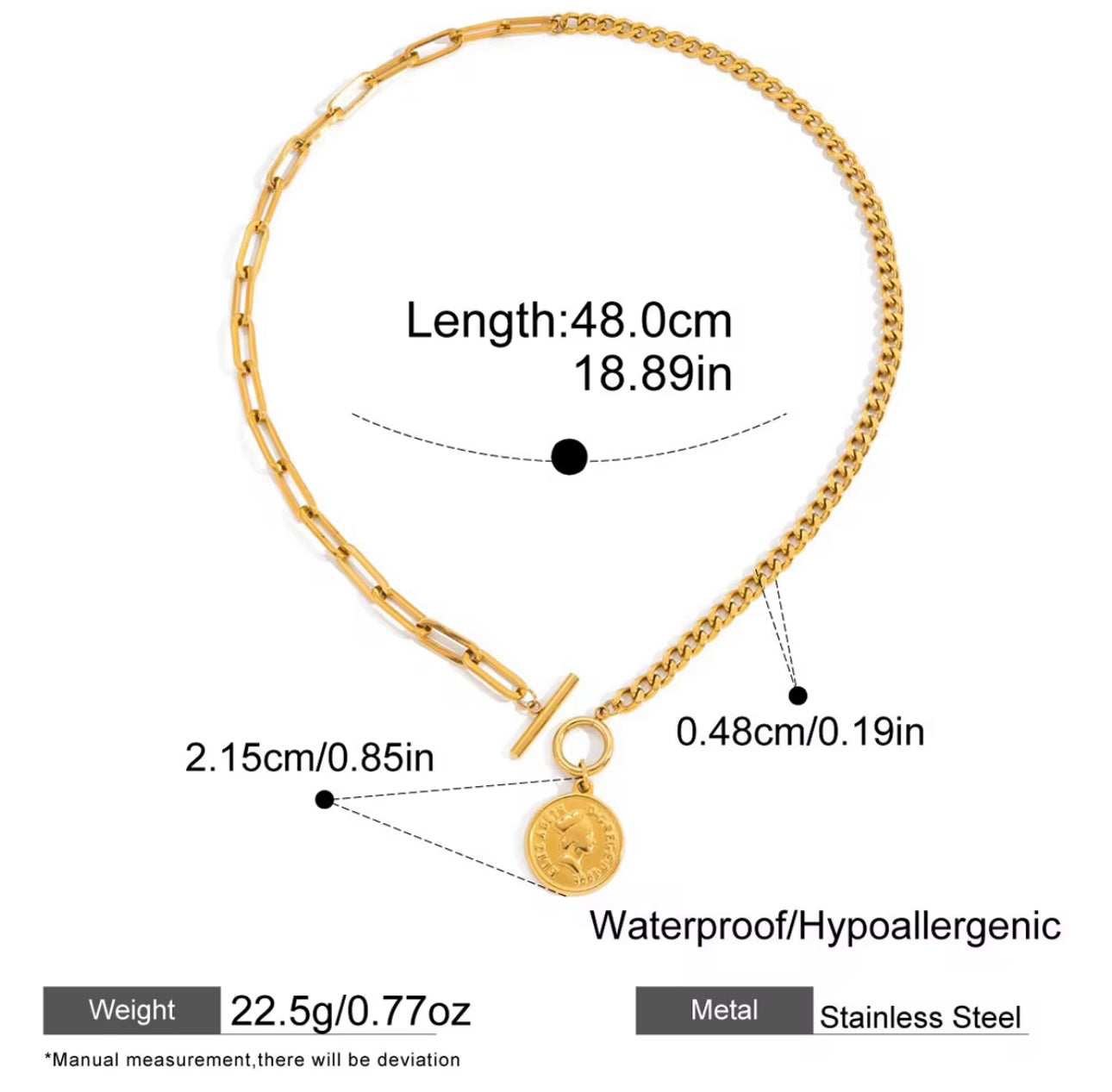 Coin Statement Necklace - 18k Gold Plated
