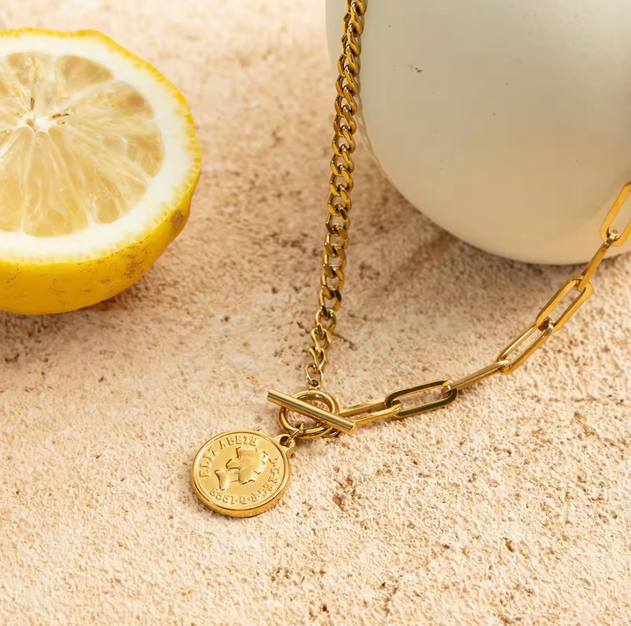 Coin Statement Necklace - 18k Gold Plated
