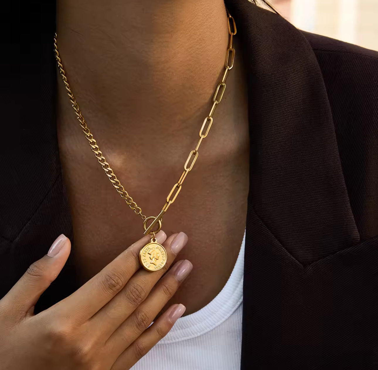 Coin Statement Necklace - 18k Gold Plated
