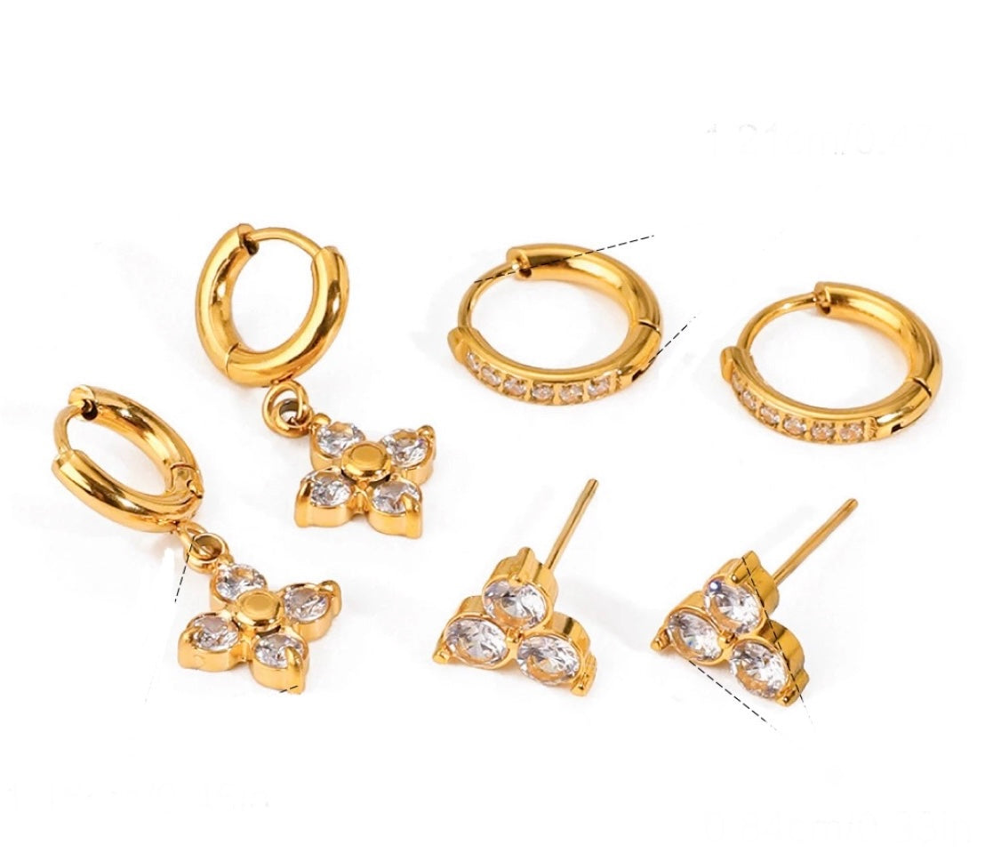 3pcs Fleur Dainty set - stainless steel 18k gold plated
