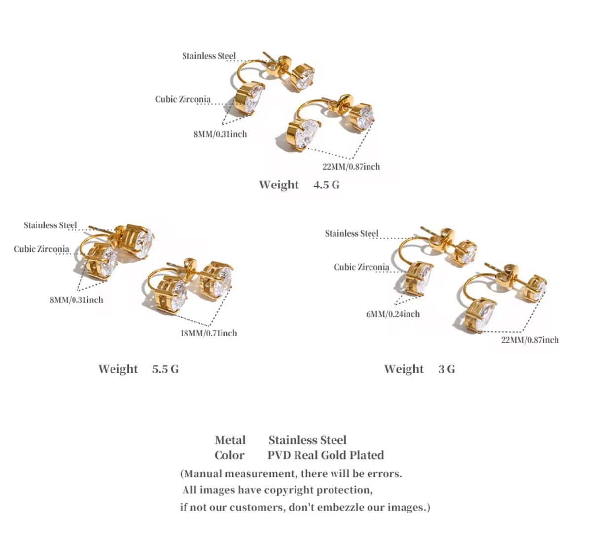 Nush Duo Studs - 18k Gold Plated