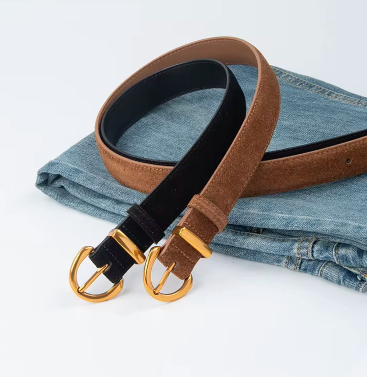 Suede Belt - 18k Gold Plated Buckle