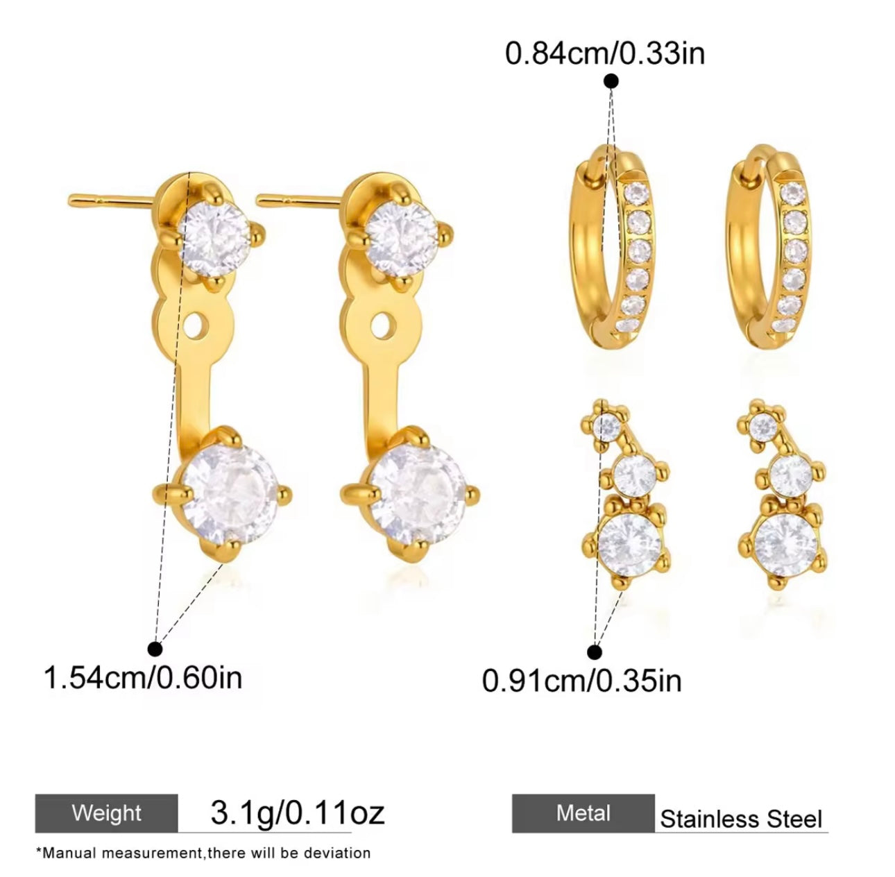 Solitaire set of 3 - 18k gold plated